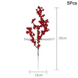 Donice doniczki 5pcs sztuczne czerwone świąteczne jagody sosny gałęzie stożek do domu