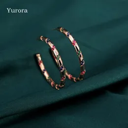 Hoop Earrings & Huggie Yurora Luxury Round For Women Multicolour Zirconia Rose Gold Boho Circle Fashion Jewelry Gifts Accessorie