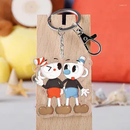 Keychains The Cuphead Show Keychain Man Acrylic Anime Key Chain Women Ring For Pants Kid Pendant Holder Fashion Alloy Brelok