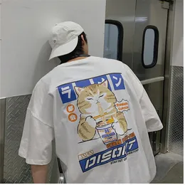 Men's T -skjortor Cat Cartoon Graphic Men T Shirt Casual Baggy Short Sleeve Japanese Style Overdimasy T Shirt Clothing 230419