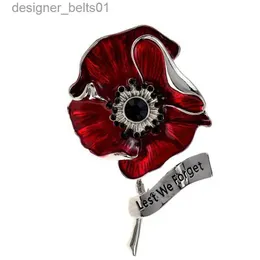 Pins Broschen CIN XIANG Strass Mohnblumen Broschen für Frauen „Lest We Forget“ Buchstaben Pin Rot EmailleL231120