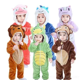 Rompers Kigurumi Pajamas for Children Flannel Cute Baby Romper Unicorn Panda Dinosaur Kids Onesies Costumes Winter Boys Girls Jumpusit 231118