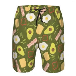 Men's Shorts Mens Swimwear Swim Short Trunk Avocado Bacon Fried Eggs Beach Board Swimming Swimsuits Running Surffing