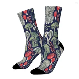 Herrensocken Mystische Pilze Mitternachtsblauer Hintergrund Pilz Pilze Wald Straight Male Herren Damen Herbst Strümpfe