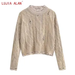 Män s hoodies tröjor Autumn Women Gilded Sticked tröja Kvinnlig Stand Collar Långärmad pullover Casual Loose Tops Lujia Alan SW2756 231120