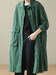 Odzież kurtki damskiej 2023 Spring Longsleeved Windbreaker Literary Fashion Temperament w środkowej długości Bawełniana i lniana kurtka narzędzi 230419