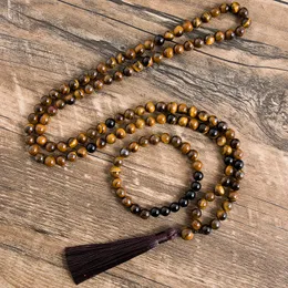 Strands Strings 8mm Natural Yellow Tiger Eyes Black Onyx Necklace Meditation Yoga Jewelry 108 Japa Mala Beaded Bracelet Men's and Women's Sets 230419