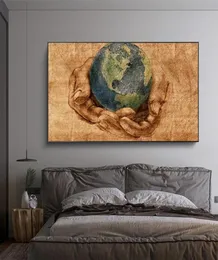 Earth on Hands Vintage Decorative Paintings Retro Posters Wall Art Pictures For Living Room Canvas Prints Home Decor8171390