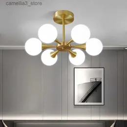 Plafonniers Lustre LED moderne pour la chambre à coucher salle à manger nordique lait blanc boule de verre plafond suspension lampe suspendue éclairage maison Q231120