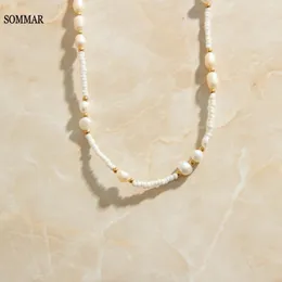 Strands Strings SOMMAR Vintage Love Gold Plated Maiden necklaces Freshwater pearl splicing glass bead necklace maxi necklace bone 230419