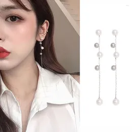 Kolczyki Dangle 2023 Koreańska wersja prostego wisiorka perłowego elegancka dla kobiet mody długie pendientes biżuteria prezentowa