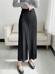 Women's Pants s YUDX Women Pleated Solid Color Anklelength Elastic Waist Wide Leg Straight Female Trsouser Loose 2023 Summer 230419