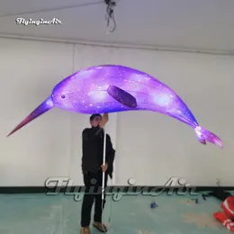 Beautiful Parade Performance Purple Walking Inflatable Narwhal Puppet Marine Animal Balloon Blow Up Toothed Whale With Long Tusk For Event