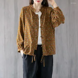 Women's Jackets Chinese Style Cotton Linen Ladies Coat Retro Floral Long Sleeve Shirt Loose Art Top Spring And Autumn Female Cardigan