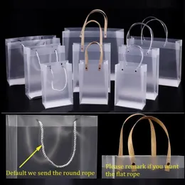 2021 Half Clear Frosted PVC handbags Gift bag Makeup Cosmetics Universal Packaging Plastic Clear bags RoundFlat Rope 10 Sizes for choose