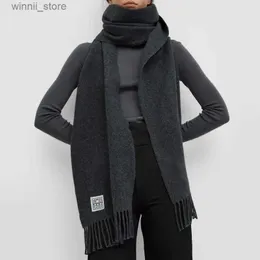 Scarves 270 cm Real Wool Long Scarf Solid Color Plain Women Winter Thick Warm Brand Cashmere Scarves Shawl Bufanda Designer High QualityL231120