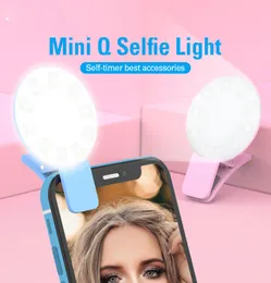 Coloful Mini Q Selfie Ring Light Portable Flash LED Night Pography Fill Light for iPhone samsung4267344