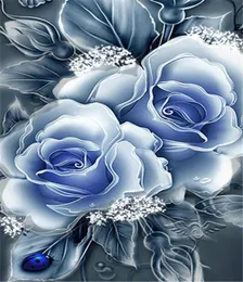 Diamond Mosaic Full Round Diamond Embroidery Nålarbetet Flower Blue Rose Diy Diamond Målning Cross Stitch Kit Mosaic Home Decor 2596921