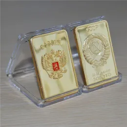 Free Shipping 5Pcs, USSR Soviet National Emblem CCCP Gold Plated Bullion Bar Russian Souvenir Coin