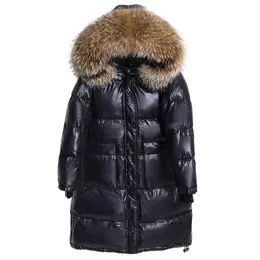 Parka da donna in piumino Maomaokong Donna Inverno Nero Giacca lunga allentata Collo in vera pelliccia Con cappuccio Cappotto grande femminile impermeabile moda 231120