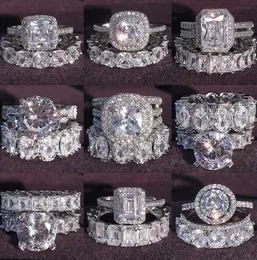 Band Rings Luxury Real 925 Sterling Silver Oval Princess Cut Ring Set para mulheres Engajamento Eternity Jóias de zirconia movimento 50ess