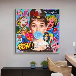 낙서 거리 팝 아트 인쇄 캔버스 포스터 패션 아름다운 여자 캔버스 회화 벽 아트 그림 거실 홈 장식