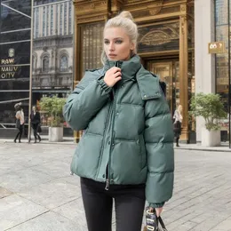 Women Down Parkas Winter Full Dopasowanie zamka błyskawicznego Parka Solid Color Sleeve Modna Kurtka z kapturem Krótka bawełna 231118