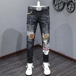 Jeans da uomo High Street Fashion Uomo Retro Nero Grigio Stretch Skinny Fit Strappato Pantaloni di marca Hip Hop elasticizzati firmati