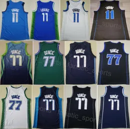 チームKyrie Irving Basketball Jersey 11 Man City Luka Doncic Shirt 77獲得刺繍とステッチされたスポーツファンのために縫い合わせた声明