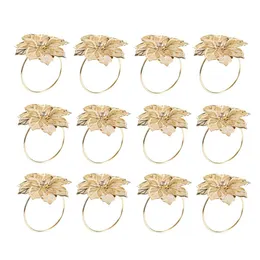Napkin Rings 12pcs Napkin Rings Hollow Out Flower Napkin Rings Gold Serviette Buckle Holder Family Gathering Dinner Party Decoration Rings 230419