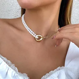Ketten Vintage Imitation Pearl Short Choker Halsketten Hochzeit Braut asymmetrische Gliederkette Halsband für Frauen Halsschmuck