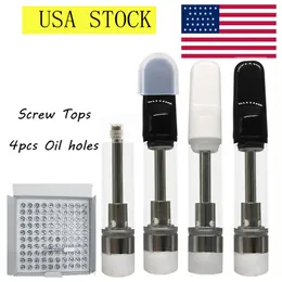 Carrelli Vape in ceramica Atomizzatori da 1 ML USA STOCK 510 Tappi a vite con filettatura Serbatoio in vetro 4 pezzi Fori per olio per olio denso Bobine in ceramica Imballaggio in schiuma Personalizza Disponibile Vuoto 1000 PC