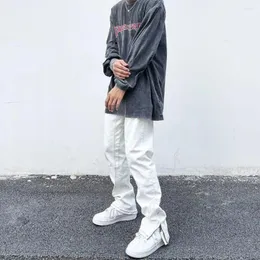 Jeans da uomo Pantaloni bianchi hip-hop da uomo Cerniera laterale allentata Denim casual Streetwear Gamba larga Vintage