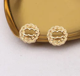 Placcato oro 18 carati Designer di marca di lusso Lettere Stud Rotondo Classico Donna Cristallo Strass Orecchino di perla Festa di nozze Jewerlry