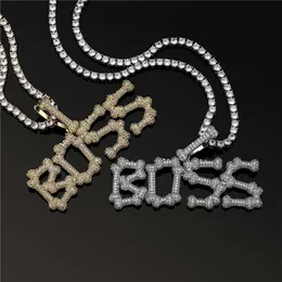 Custom Name Bone Words Baguette Letters Pendant Gold Silver Color Plated Charm Zirconia Men's Hip Hop Necklace Chain Rock Jewelry