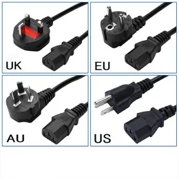 1,5m 3-stift EU US AU UK PLUCK Dator PC AC-nätadapter Kabel 3-PRONG MEOR FÖR PRINTER NETBOOK bärbara datorer spelspelare kameror powe pluggar till hushållsladdare