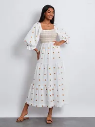 Vestidos casuais wsevypo mulheres elegante balanço vestido longo outono manga puff quadrado pescoço flor impressão solta a-lien para férias