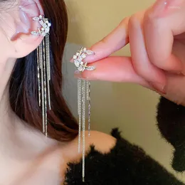 Backs Earrings Fashion Zircon Cross C-Shape Tassel Ear Cuff Clip Earring For Women Girl Long Hanging No Pierced Fake Cartilage Jewelry Gift
