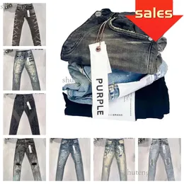 Pantaloni skinny dritti slim da motociclista strappati viola da uomo Designer Stack Fashion Jeans Trend da uomo 509 89