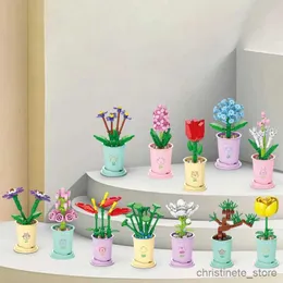 Блоки «Двенадцать счастливых цветов», мастер цветочного искусства, строительные блоки, игрушки, маленькие растения в горшках R231120