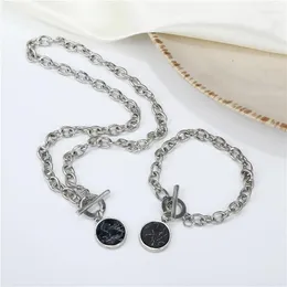 Choker Minimalist Casual Long Chain Necklaces For Women Round Marble Stone Pendants Hiphop Female Fashion Jewelry Necklace Naszyjnik