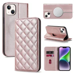 Para Magsafe PU Flip Leather Phone Case para IPhone 13 12 Mini 15 Plus 14 Pro Max Carteira com suporte de cartão ímãs Fechar casos de capa à prova de choque