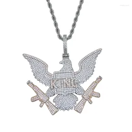 Anhänger Halsketten Iced Out Bling Zirkon König Weißkopfseeadler Halskette Zwei Ton Farbe CZ Buchstabe Double Gun Charme Männer Hip Hop Rock Schmuck