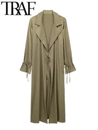 Damen Jacken TRAF Frühlingsmode Damen Mäntel Sexy mit gebundenem offenem Stich Langarm LaceUp Longline Trenchcoat Damen Top Outwear 230419