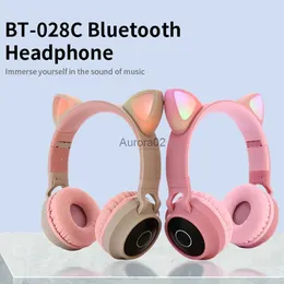 سماعات الهاتف الخلوي جديد Cat Cat Ear Bluetooth Headphones Cartoon Wireless Geadset قابلة للطي Hifi Stereo Music Children's Girls Girls Gifts YQ231120