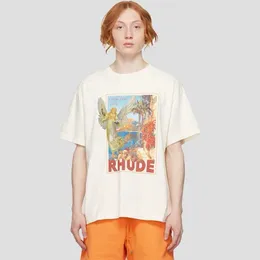 デザイナーファッション衣類 Tシャツヒップホップ Tシャツストリート Rhude 植物フラワープリント男性女性ルーズカジュアルコットン多用途愛好家 Tシャツストリートトップススポーツウェア