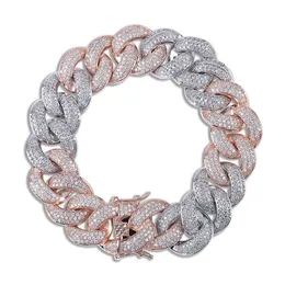 Högkvalitativ manlig hiphop 18mm full diamant kubansk länkkedja halsband män armband kedjor armband för pojkvän riktig guld pläterad bling cz sten smycken pulseiras