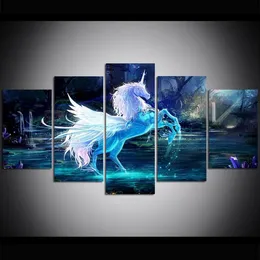 5 Piece Large Size Canvas Wall Art Fairytale World Unicorn Oil Painting Wall Art Pictures for Living Room Paintings Wall Decor330M1186261