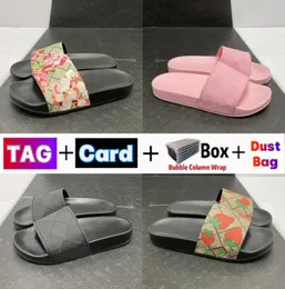 With Box Designer slippers Men Women slides Dust Bag card Shoes black floral Strawberry print web rubber slide Canvas green flower4440494