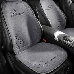 Car Seat Covers 2023 Cartoon Bear Car Seat Cover Linen Breathable Auto Bottom Back Pad Dustproof Fashion Car Seat Cushion Pad Mat Universal Q231120